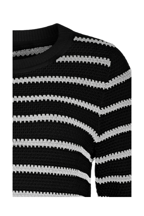 VIDALO O-NECK L/S STRIPE KNIT TOP- 14101685 Black/WHITE ALYS
